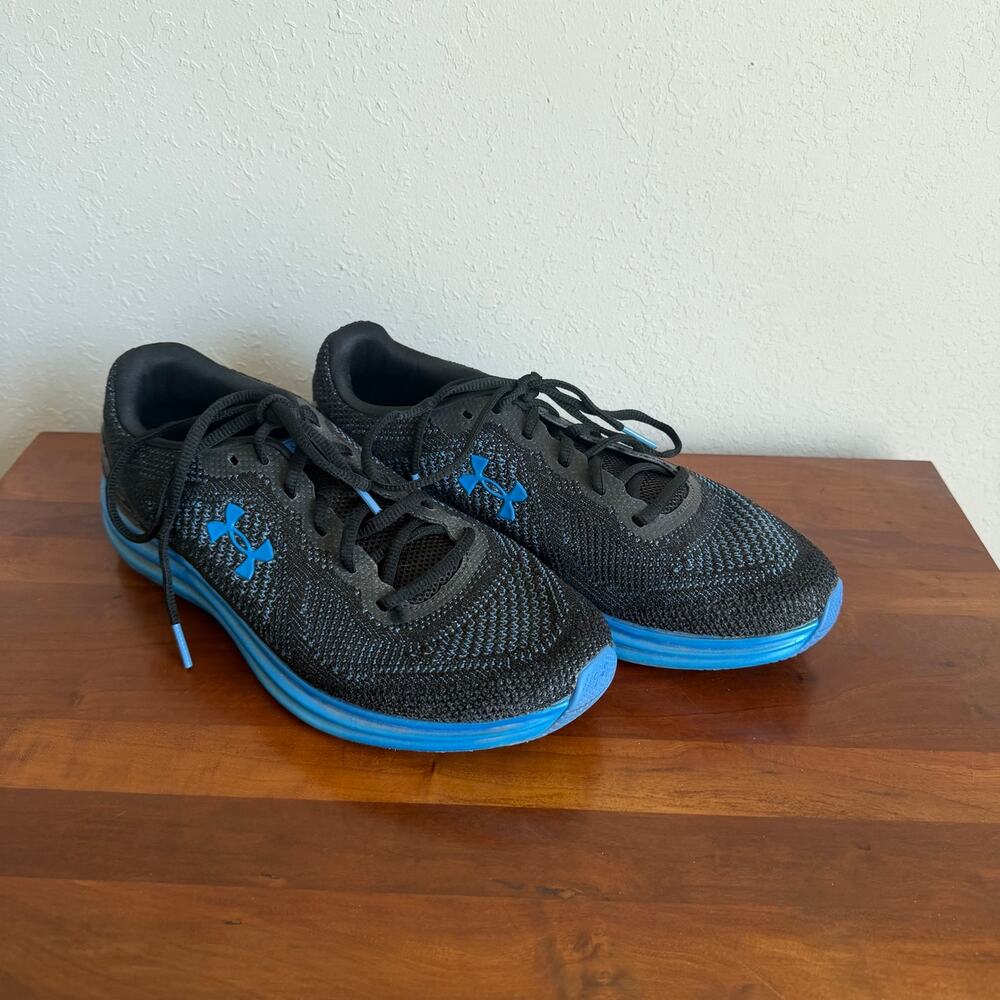 Under Armour Liquify Black Knit Blue Accent Running Shoe Mens 8 Athletic